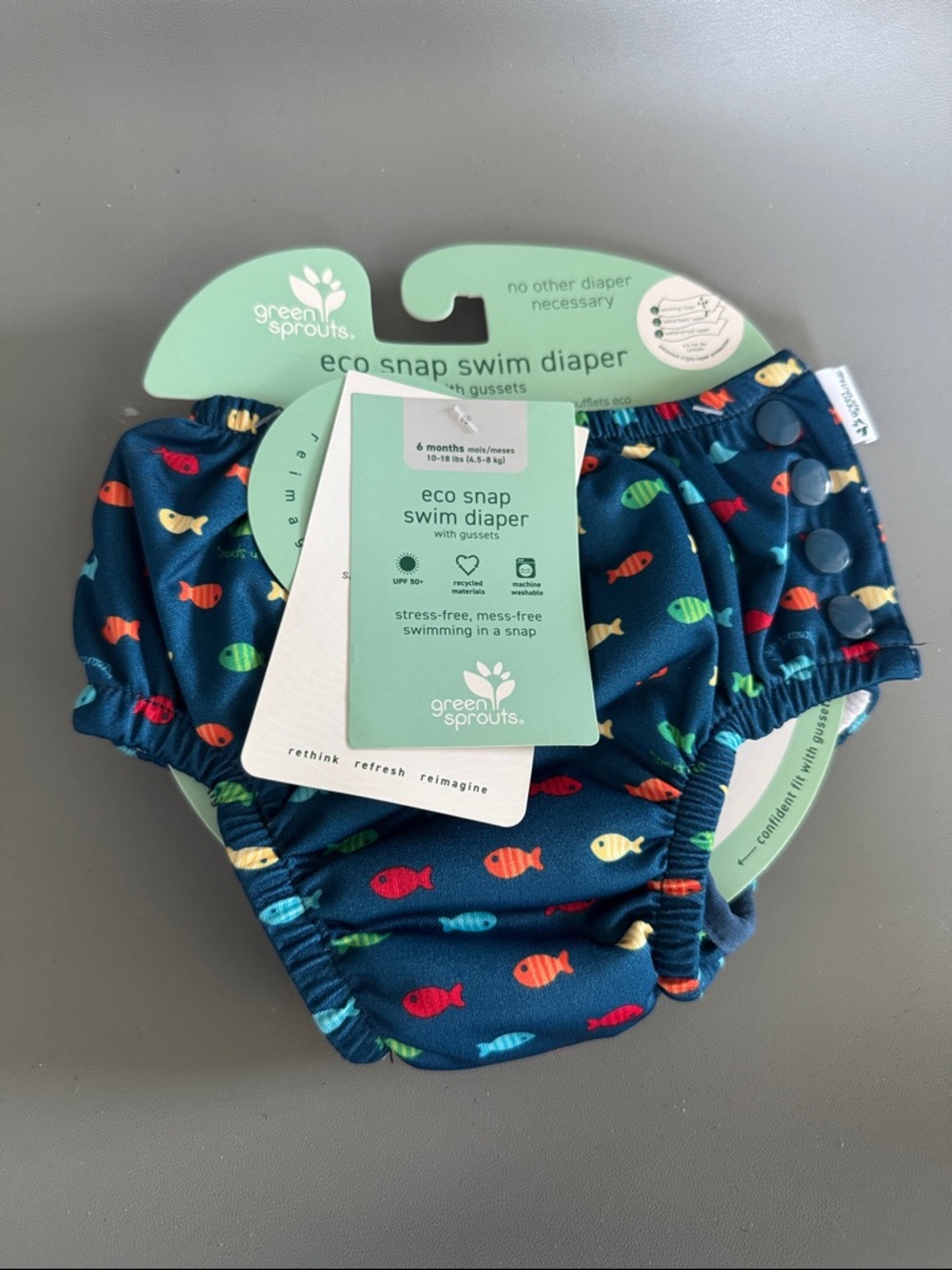 NWT Green Sprouts Navy Fish Print Eco Snap Swim Diaper Cover